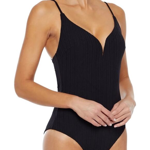 Onia Gloria Black Ribbed Textured One-Piece Swimsuit size Large - Picture 3 of 14